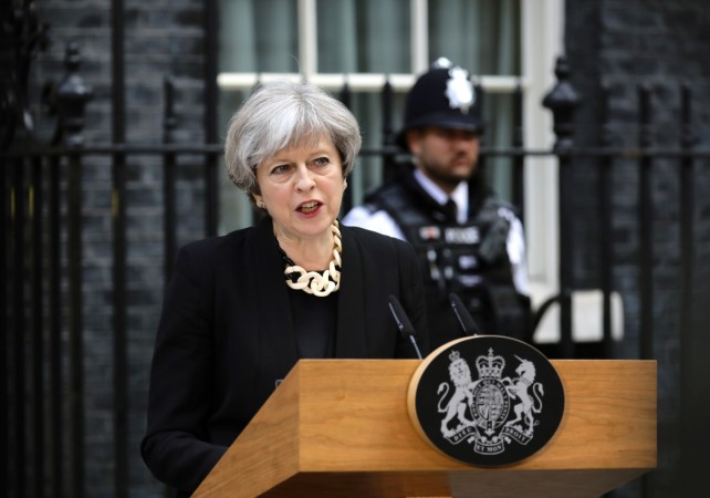 Britain's Prime Minister Theresa May speaks outside 10 Downing Street after an attack on London Bridge and Borough Market left 7 people dead and dozens injured in London, Britain, June 4, 2017. Theresa May