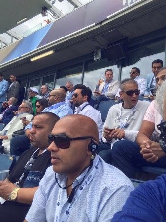 Vijay Mallya (extreme left in off-white coat) spotted at India-Pakistan Champions Trophy match on June 4, 2017. Vijay Mallya spotted at Champions Trophy match