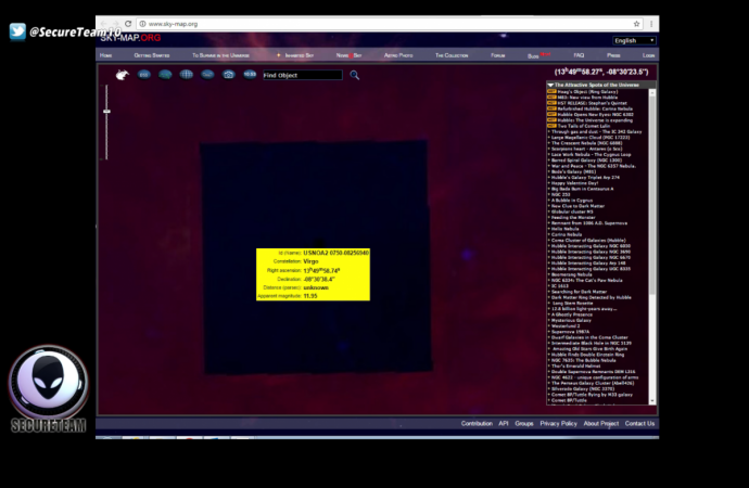 SKYMAP.ORG blocked the view of the strange object in the Virgo constellation completely using black box. nasa, Google, ufo, cover up, weird, alien,