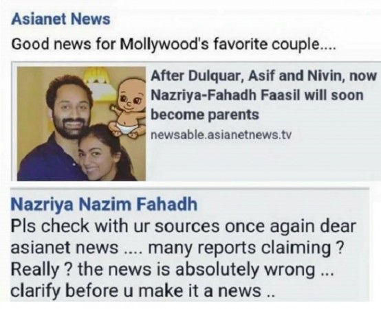 Nazriya Nazim reacts to pregnancy rumours. Nazriya Nazim, Fahadh Faasil, Nazriya Pregnant