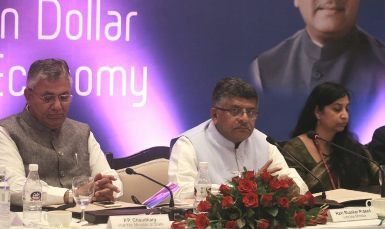 Union Information Technology Minister Ravi Shankar Prasad chairs a High Level Round Table with Pioneers of Industry for developing the roadmap for one Trillion Dollar Digital Economy of India organised by MEITY in New Delhi on June 16, 2017 digital india, cashless economy, pm modi, , nasscom, it layoff, demonetisation, bank transactions, online banking, mobile banking, it minister ravi shankar prasad