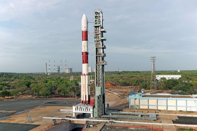 In picture: The fully integrated PSLV-C38 at the first launch pad at the Satish Dhawan Space Centre in Sriharikota before it is launched on Friday, June 23, 2017. PSLV C-38