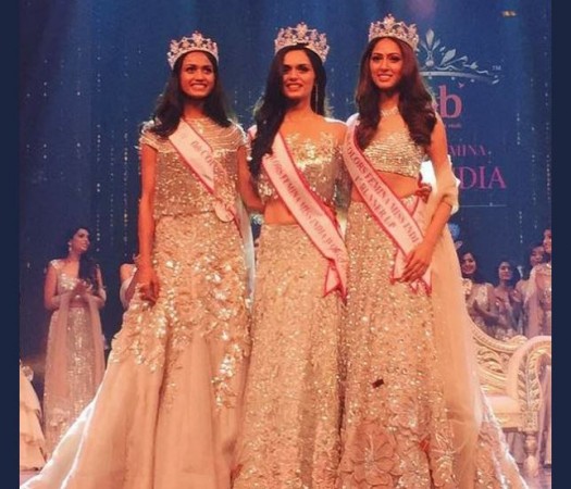 Femina Miss India World 2017 Manushi Chhillar (center), first runner-up Sana Dua (right) and second runner-up Priyanka Kumari Femina Miss India World 2017