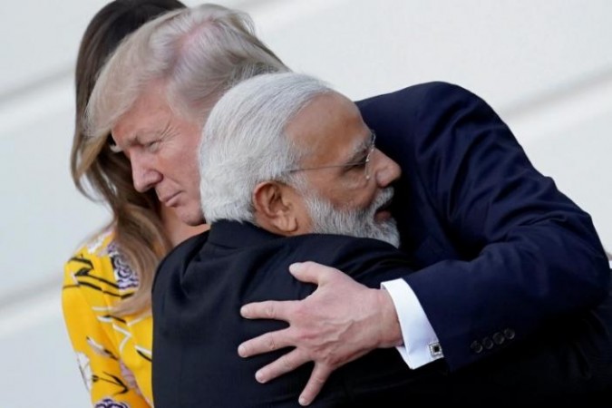 India's Prime Minister Narendra Modi hugs U.S. President Donald Trump as he departures the White House after a visit, in Washington, U.S. Modi US visit
