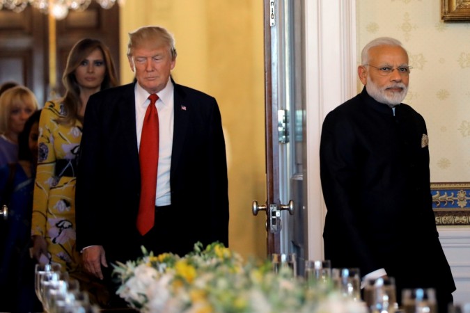 President Donald Trump and first lady Melania Trump welcome Indian Prime Minister Narendra Modi for a dinner at the White House in Washington. Modi-Trump, Modi and Trump, Modi in US
