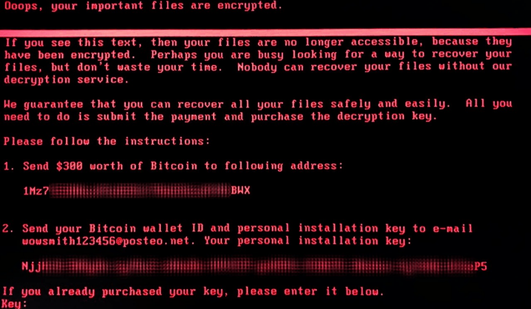 Petya ransomware message