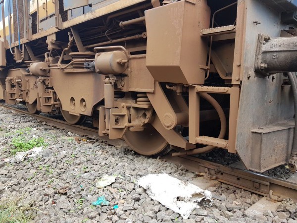 In picture: The derailed wheel of the Mangala Express. Mangala express