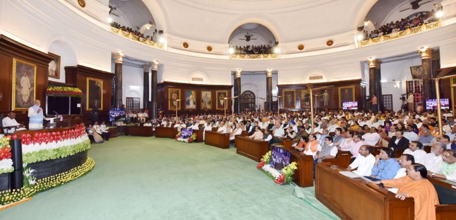 Narendra Modi speaks at a ceremony to launch the Goods & Service Tax (GST), in Central Hall of Parliament on June 30, 2017. gst, gst on services, gst service tax, service tax at 15%, gst service tax 18%, , india gdp, india gdp composition
