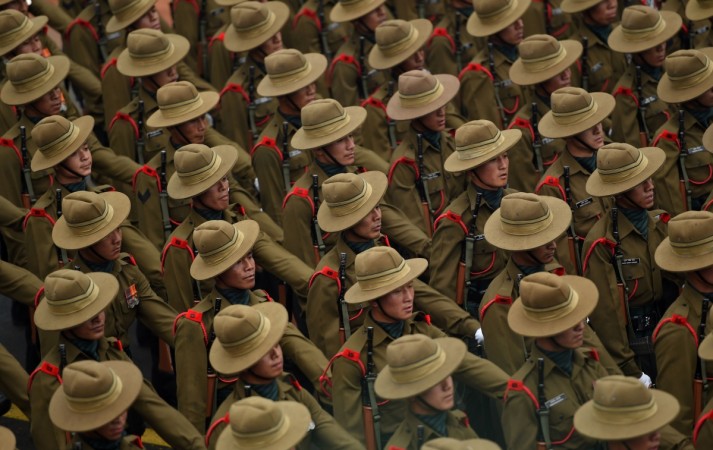 An Indian Army contingent marches during the 68th Republic Day parade in New Delhi on January 26, 2017. military