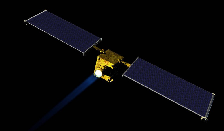 Artist concept of NASA's Double Asteroid Redirection Test (DART) spacecraft. DART, which is moving to preliminary design phase, would be NASA's first mission to demonstrate an asteroid deflection technique for planetary defence. nasa, DART, asteroid deflection mission, space rock, space,
