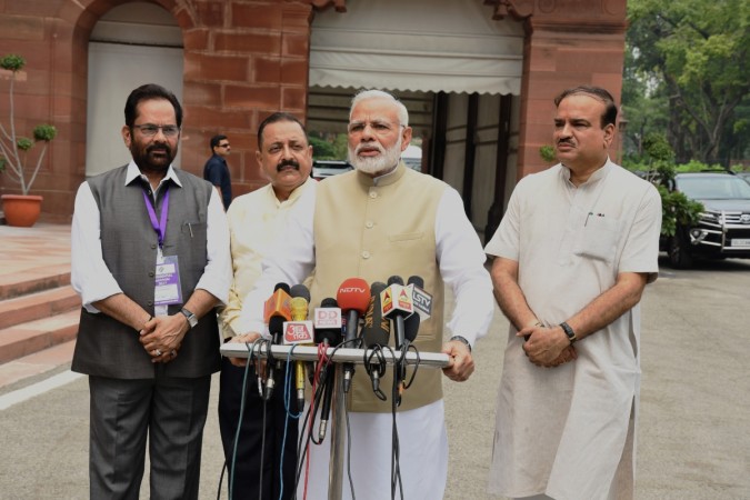 The Prime Minister, Shri Narendra Modi interacting with the media at the start of Monsoon Session of Parliament, in New Delhi on July 17, 2017. Narendra Modi