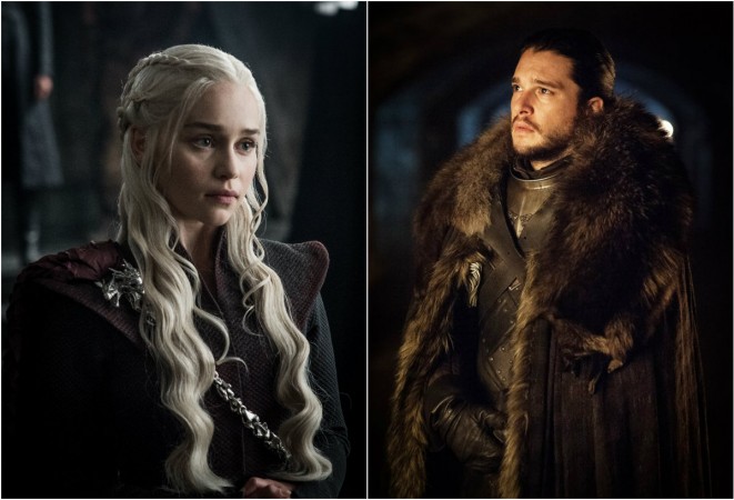 Emilie Clarke as Daenerys Targaryen (L); Kit Harrington as Jon Snow (R) in Game of Thrones Daenerys Targaryen and Jon Snow