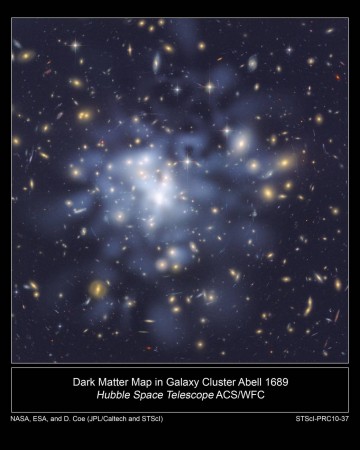 This NASA Hubble Space Telescope image shows the distribution of dark matter in the center of the giant galaxy cluster Abell 1689, containing about 1,000 galaxies and trillions of stars. nasa, hubble, dark matter, space,