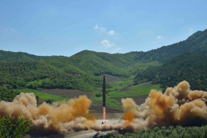 The intercontinental ballistic missile Hwasong-14 is seen during its test launch in this undated photo released by North Korea's Korean Central News Agency (KCNA) in Pyongyang. North Korea Missile