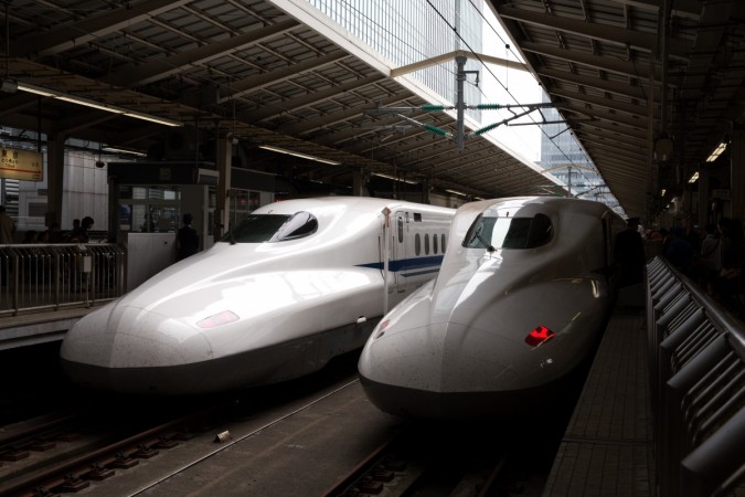Shinkansen bullet trains are stopped at Tokyo Train Station on May 02, 2016 in Tokyo, Japan. Bullet Train
