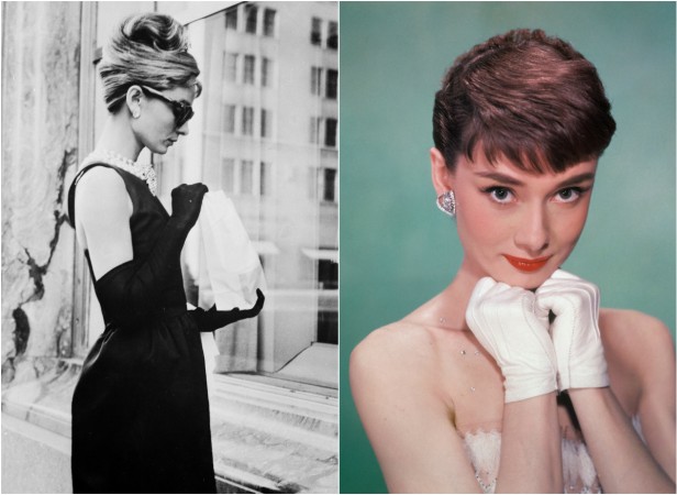 (L) Audrey Hepburn's black Givenchy dress from Breakfast At Tiffany's fetched under a million dollars at auction. (R) Portrait Of Audrey Hepburn Audrey Hepburn