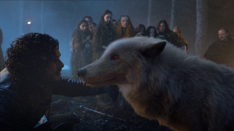 Jon Snow with his dire wolf in Game of Thrones Jon Snow with his direwolf