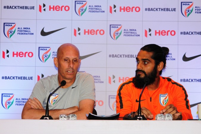 Head coach Stephen Constantine with skipper of the match against China, Sandesh Jhingan indian football