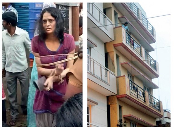 The policewoman frees Swati, who was tied to a pole by the residents. Mother throws daughter from terrace