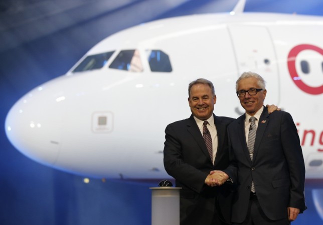 GoAir CEO Wolfgang Prock-Schauer (right) is pictured with Etihad Airways CEO James Hogan in front of an aircraft during a news conference at Schoenefeld airport south of Berlin in this January 13, 2014 file photo. REUTERS/Fabrizio Bensch Wolfgang Prock-Schauer