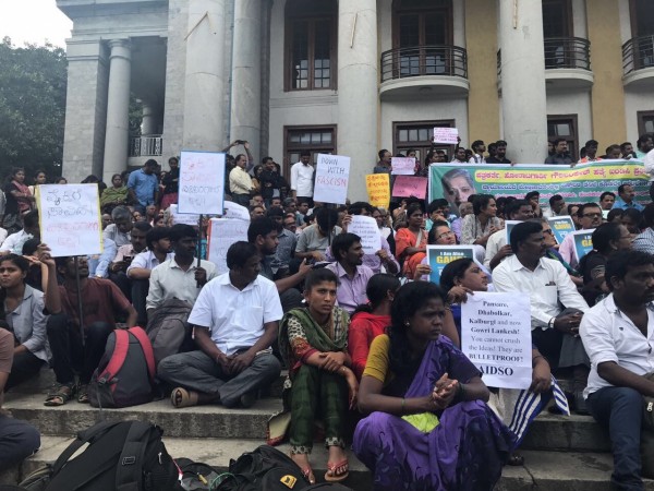 People protesting against the murder of journalist Gauri Lankesh at the Town Hall in Bengaluru Gauri Lankesh murder