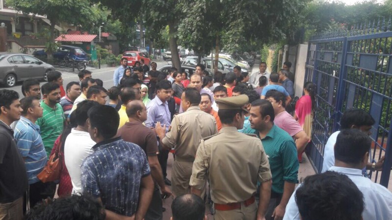 Angry parents protesting outside Ryan International School in Noida (Sec 39) after principal refused to meet them Parents outside Ryan International School