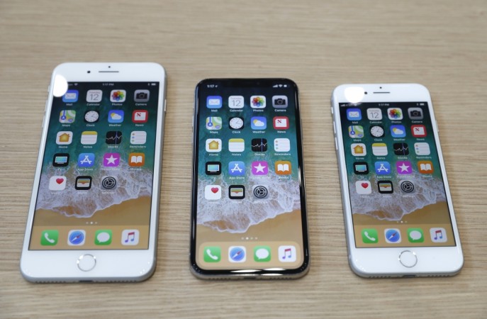 iPhone 8 Plus, iPhone X and iPhone 8 models are displayed during an Apple launch event in Cupertino, California, U.S. September 12, 2017. iPhone X