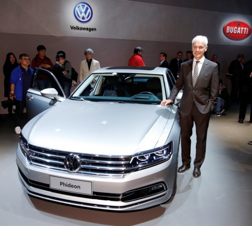 Matthias Muller, Chairman of the Board of Management of Volkswagen AG, presents the new Volkswagen Phideon. Matthias Muller