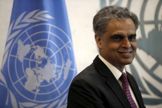 Ambassador Syed Akbaruddin, (L) the newly appointed Permanent Representative of India to the United Nations, poses for photographers while presenting his credentials to United Nations Secretary General Ban Ki-moon at U.N. headquarters in New York, January 25, 2016 India's top diplomat Syed Akbaruddin