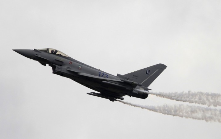 Typhoon fighter jet takes part in a flying display during the 49th Paris Air Show Typhoon fighter jets