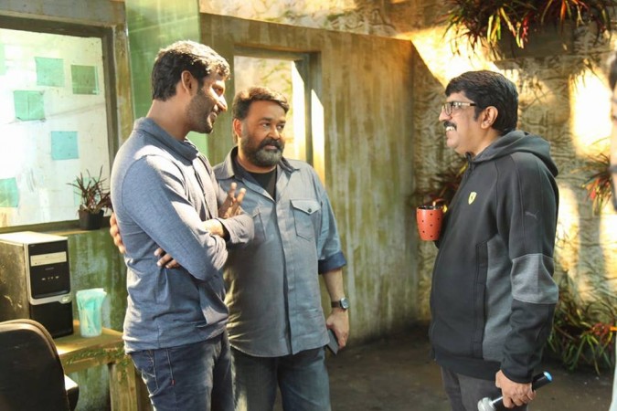 Vishal, Mohanlal and B Unnikrishnan at the set of Villain in Vagamon. Mohanlal, vishal, villain