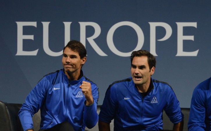 File photo of Nadal and Federer during Laver Cup Day 1 action Federer Nadal