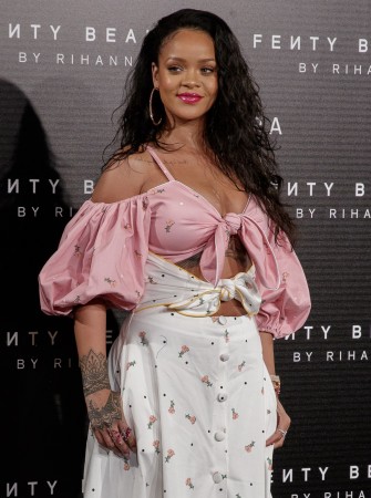 Singer Rihanna attends the 'Fenty Beauty' photocall at Callao cinema on September 23, 2017 in Madrid, Spain. Rihanna