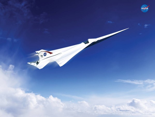 Artist's concept of a possible Low Boom Flight Demonstrator X-plane design for Quiet Supersonic Technology (QueSST). NASA, Plane-X, Supersonic jet,