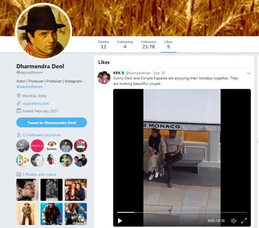 Screenshot of Dharmendra liking the video Dharmendra screenshot