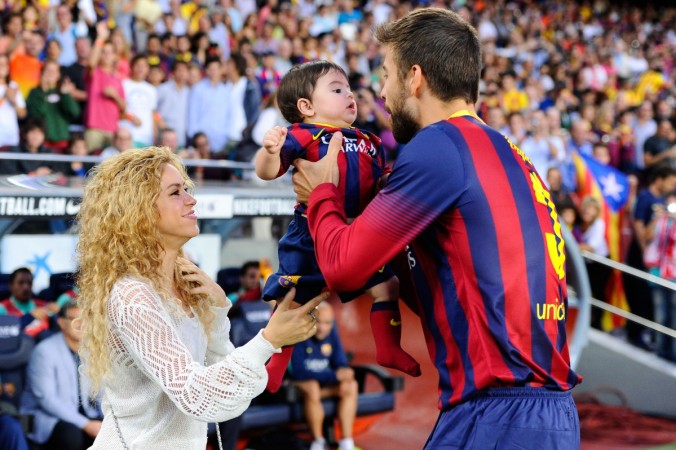 Shakira and Gerard Pique of FC Barcelona are seen with their son Milan gerard pique, shakira