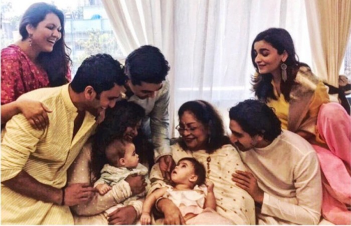 Karan Johar, his mother Hiroo Johar and twins Roohi and Yash along with Alia Bhatt, Ayan Mukherjee and others. Alia Bhatt Karan Johar twins Roohi and Yash