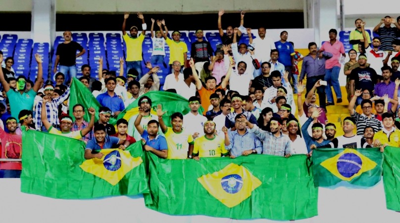 Football fans during the quarter final match of FIFA U17 World Cup between Brazil and Germany at Salt Lake Stadium in Kolkata, on Oct 22, 2017 fifa u17 world cup