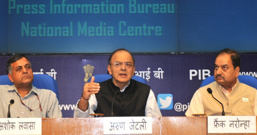 In picture: Union Minister for Finance and Corporate Affairs Arun Jaitley (centre) addresses a press conference in New Delhi on October 24, 2017. Finance Secretary Ashok Lavasa and Principal Director General (M&C), Press Information Bureau, AP Frank Noronha are also seen. Arun Jaitley
