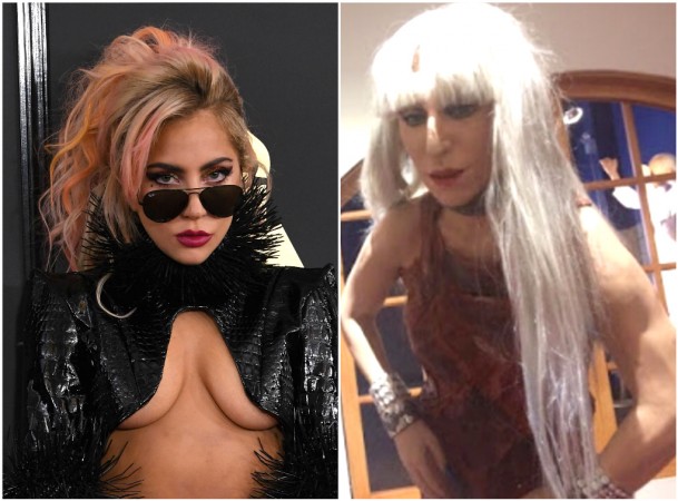 Lady Gaga at the 59th Grammy Awards, 2017 (L) and the wax figure of Gaga in Peru (R). lady gaga