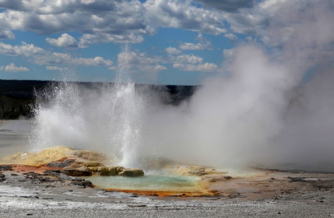 The nearly constantly erupting Clepsydra Geyser in the Fountain Paint Pot area in Yellowstone National Park, Wyoming, June 21, 2011. Yellowstone volcano eruption