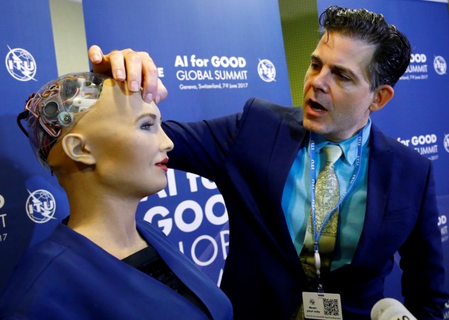 David Hanson of Hanson Robotics presents Sophia, a robot integrating the latest technologies and artificial intelligence, during a presentation at the David Hanson of Hanson Robotics presents Sophia, a robot integrating the latest technologies and artificial intelligence, during a presentation at the