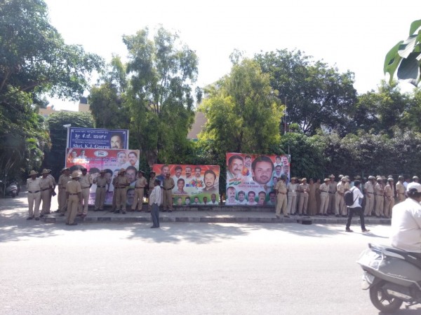 Security outside City Development and Town Planning minister KJ George's constituency office. KJ George