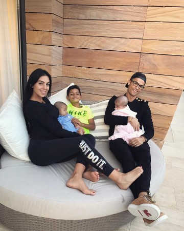 One for the happy family: Cristiano, his girlfriend Georgina and kids Cristianinho, Eva and Mateo cristiano ronaldo, georgina rodriguez