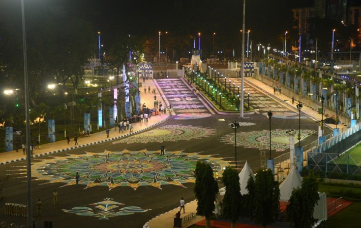 'Alpana' - colourful motifs on roads near Vivekananda Yuba Bharati Krirangan popularly known as Salt Lake Stadium ahead of the FIFA U17 World Cup final match in Kolkata on Oct 27, 2017 salt lake stadium kolkata
