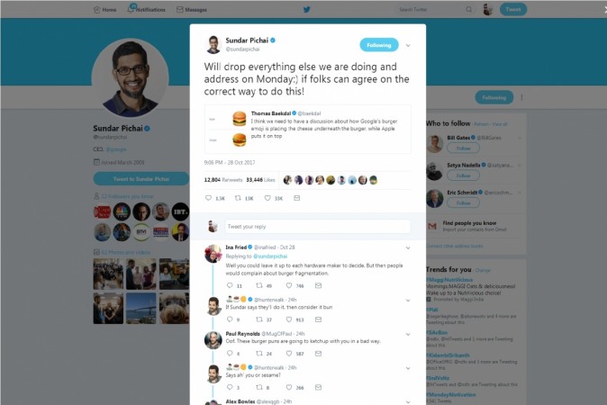 Sundar Pichai's tweet on the issue of Sundar Pichai's tweet on the issue of