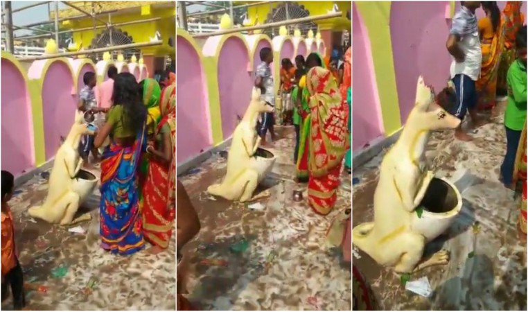 Bihar women worshiping a dustbin Bihar women worshiping a dustbin