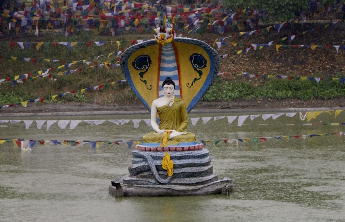 An idol of Lord Buddha is seen at the Mahabodhi temple compound Bodh Gaya