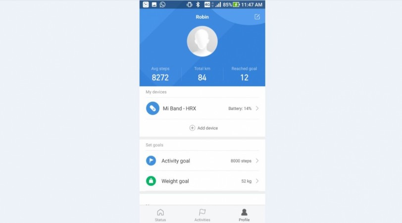 Xiaomi Mi Fit profile board with activity goal and weight goal Xiaomi, Mi Band HRX Edition, review, Mi Fit App
