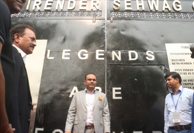 Former cricketer Virender Sehwag during a programme organised to rechristen Gate No.2 of Firoz Shah Kotla Stadium as Virender Sehwag Gate Virender Sehwag